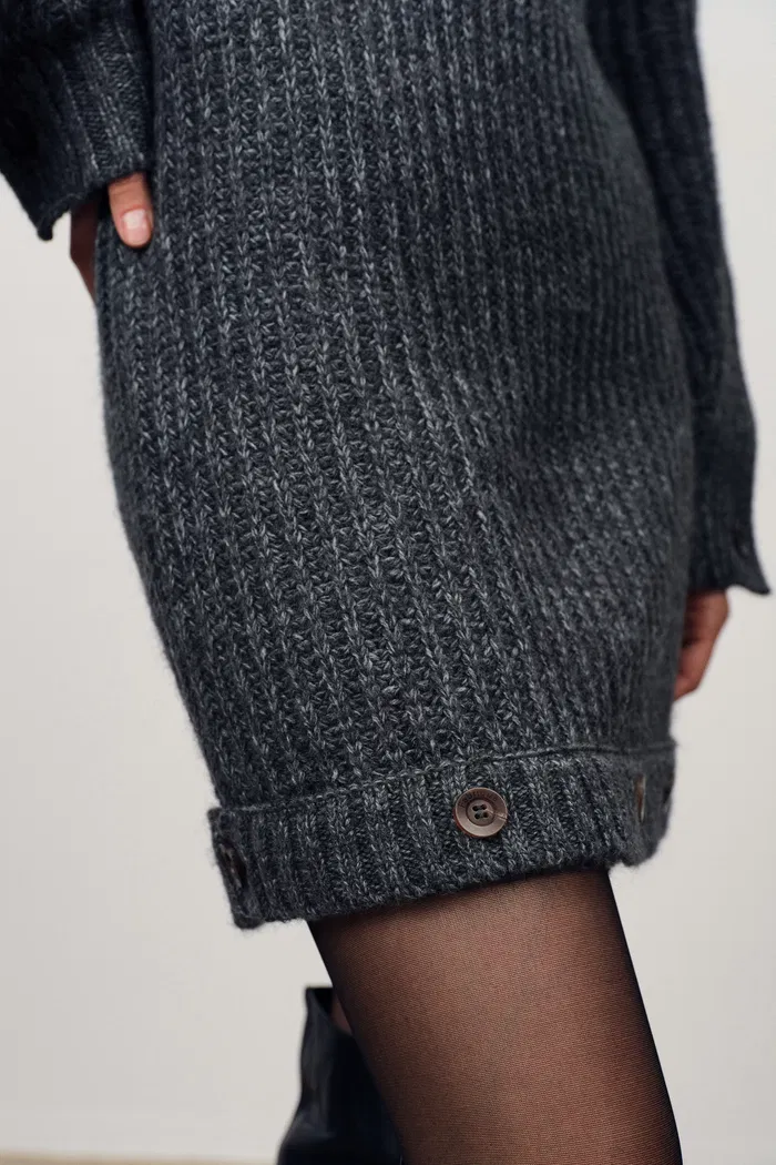 Kylie Adjustable Off Shoulder Dress in Coarse-Spun Merino Wool Knit - Image 9
