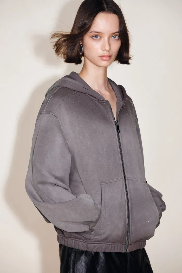 Kylie Rhinestone Gradient Hoodie Jacket in Higher Weight Cotton - Image 2