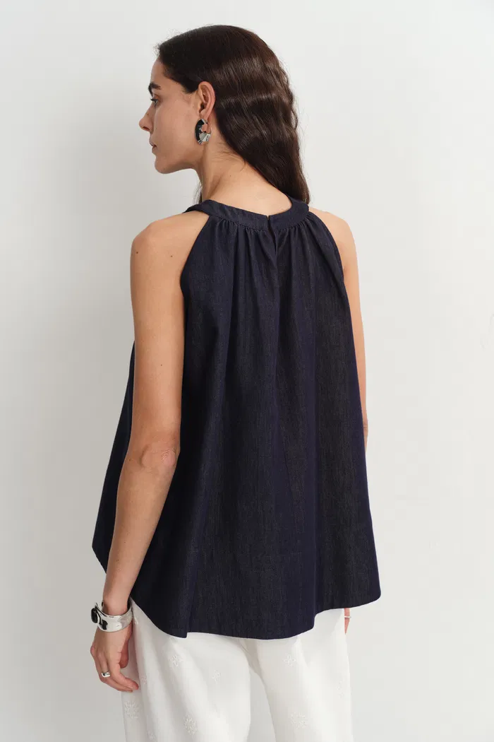 Kyra Sleeveless Vest Top in Lyocell Denim - Image 4