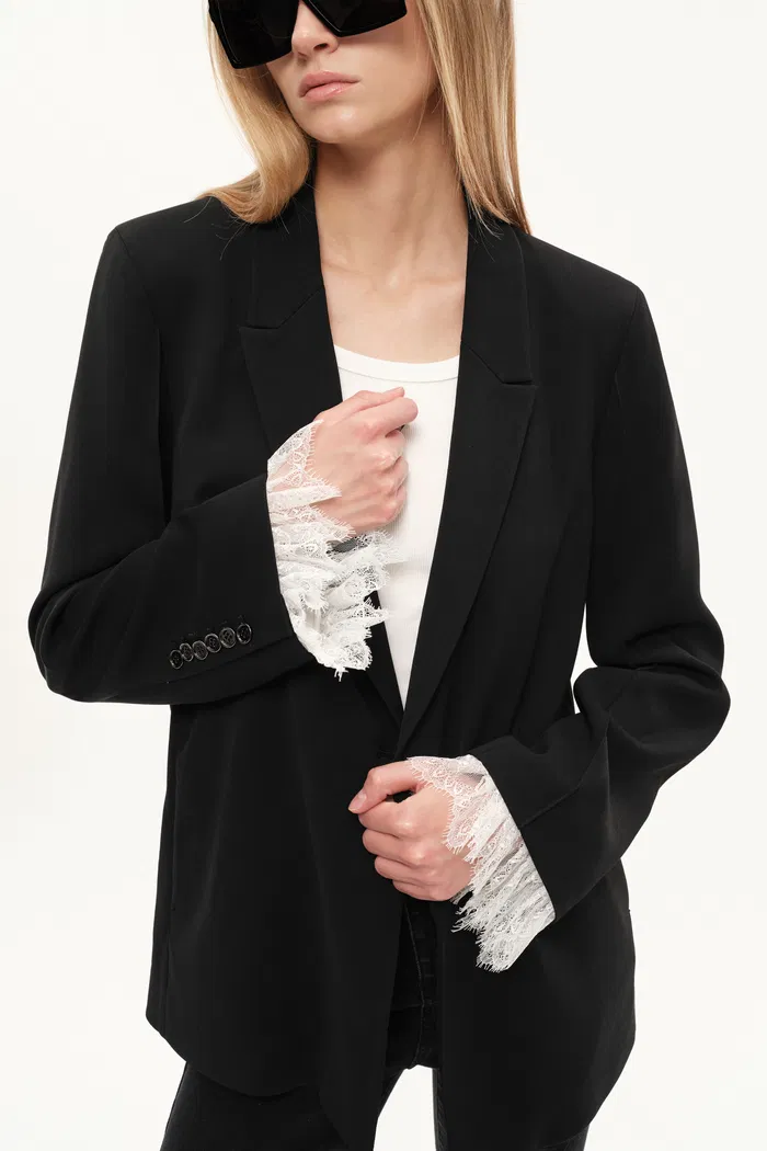 Lace Blazer With Detachable Lace Cuffs in Acetate Twill - Image 2