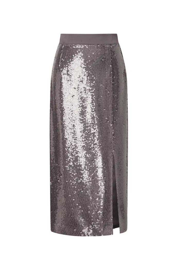 Layering Slit Midi Skirt in Shimmering Mermaid Sequins - Image 10