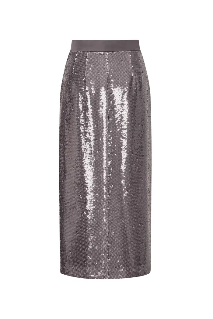 Layering Slit Midi Skirt in Shimmering Mermaid Sequins - Image 11