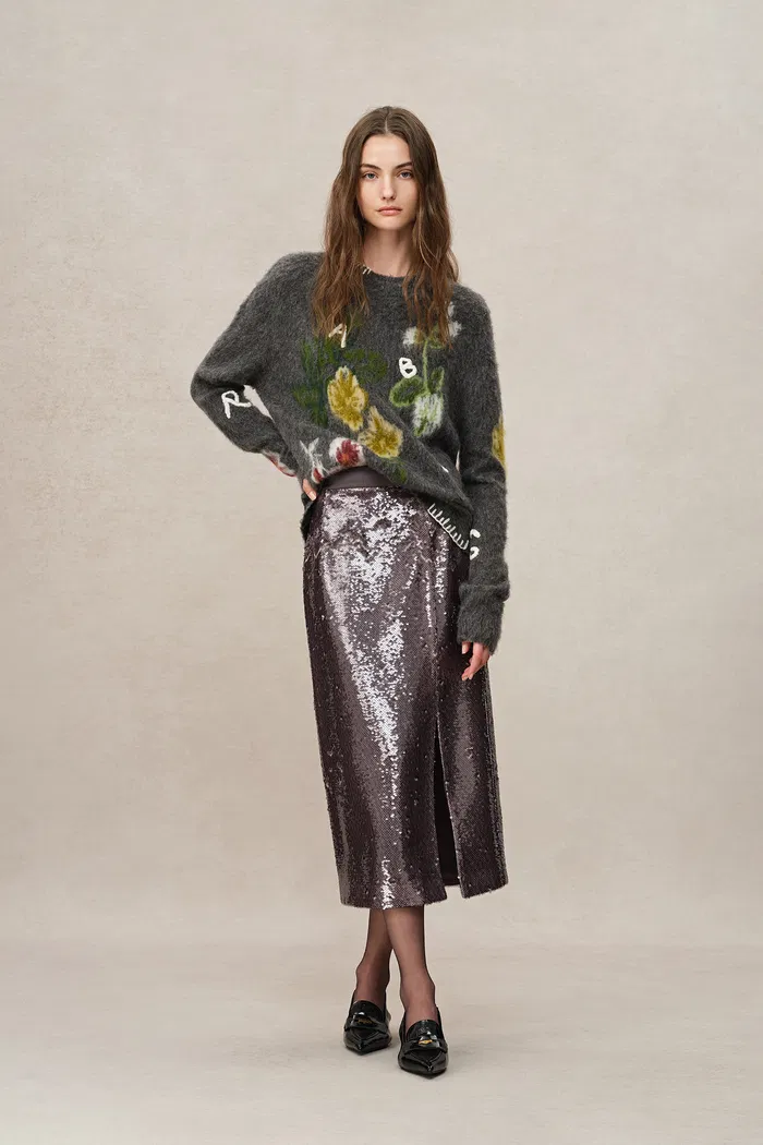 Layering Slit Midi Skirt in Shimmering Mermaid Sequins - Image 4