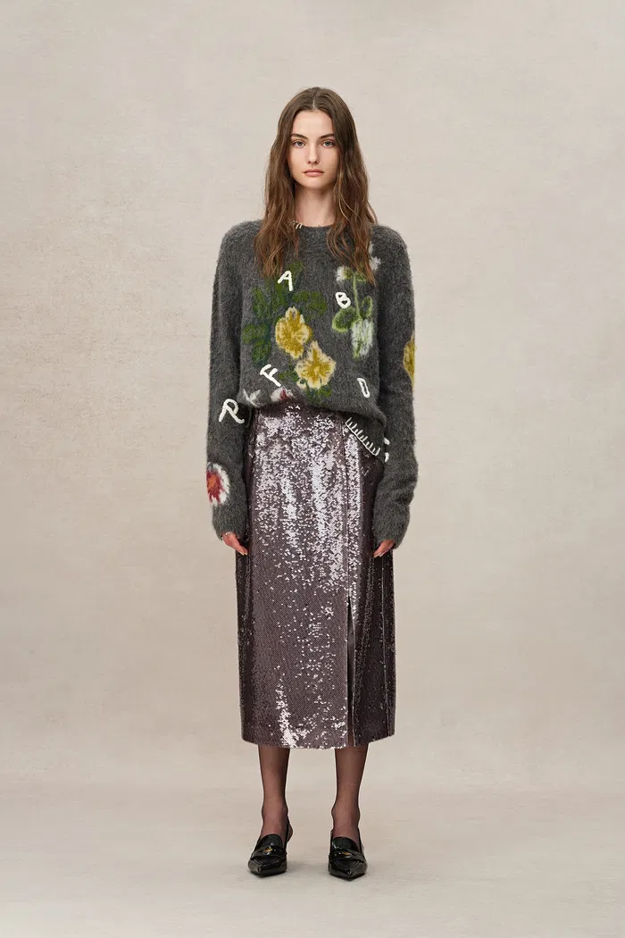 Layering Slit Midi Skirt in Shimmering Mermaid Sequins - Image 5