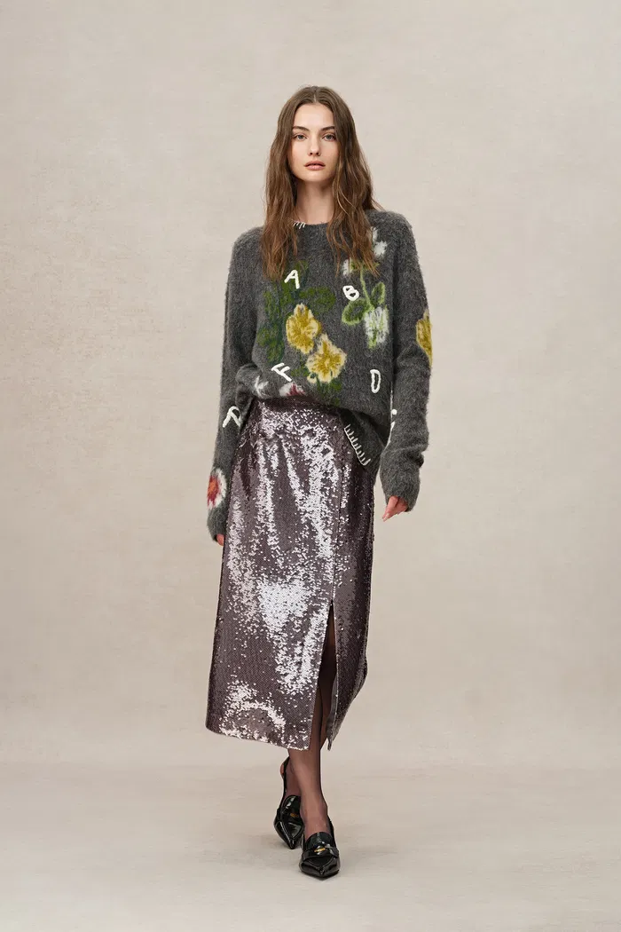 Layering Slit Midi Skirt in Shimmering Mermaid Sequins - Image 6