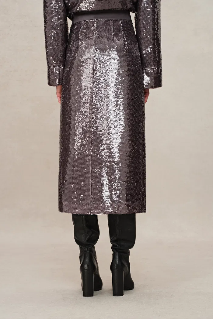 Layering Slit Midi Skirt in Shimmering Mermaid Sequins - Image 8