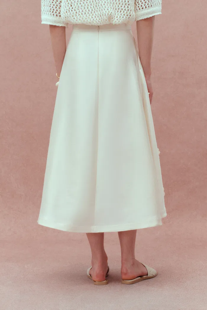 Lea Handcrafted 3D Floral Skirt in Silk-Wool Satin - Image 7