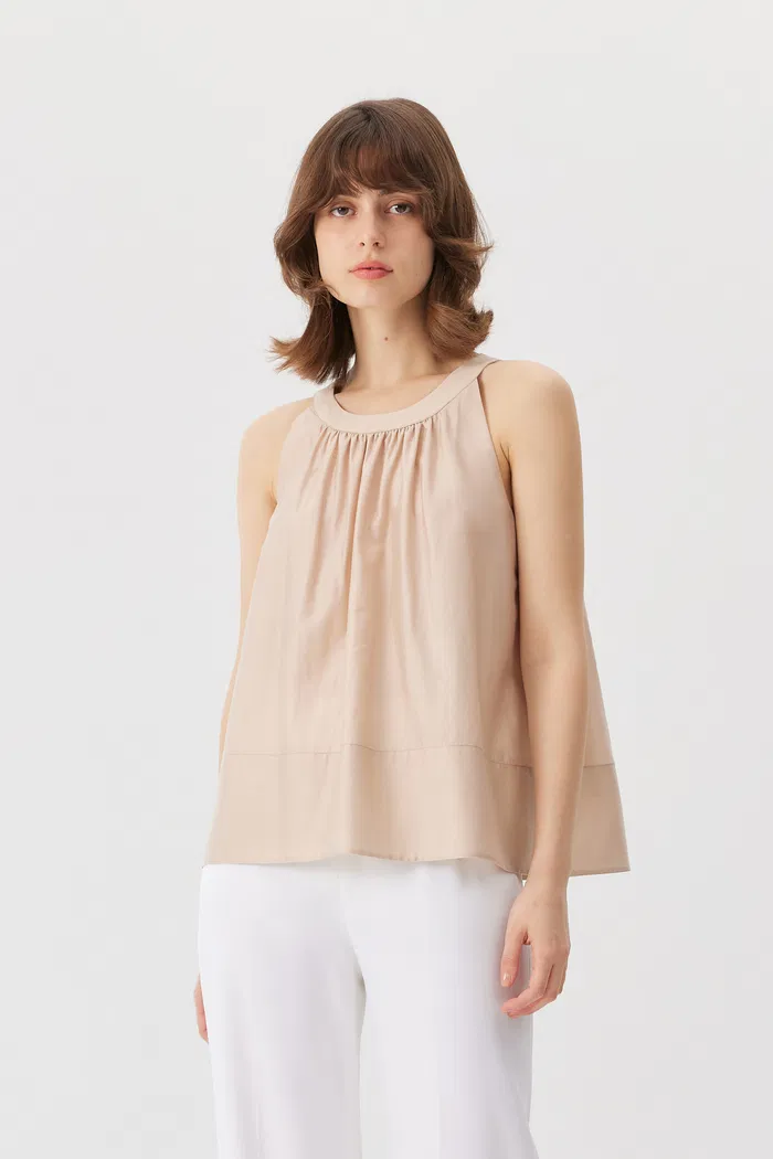 Leah Off-Shoulder Nude Top in Tencel Blend - Image 2