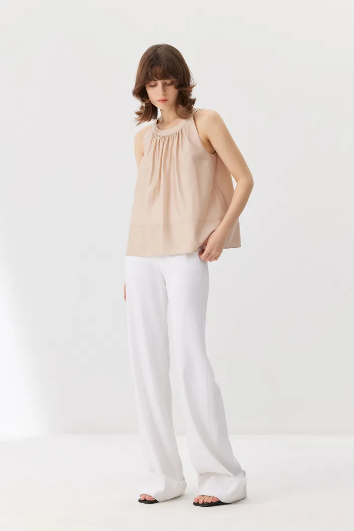 Leah Off-Shoulder Nude Top in Tencel Blend - Image 3