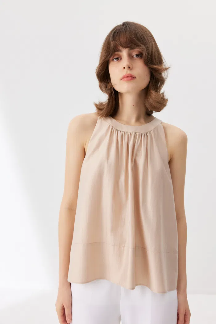 Leah Off-Shoulder Nude Top in Tencel Blend - Image 4