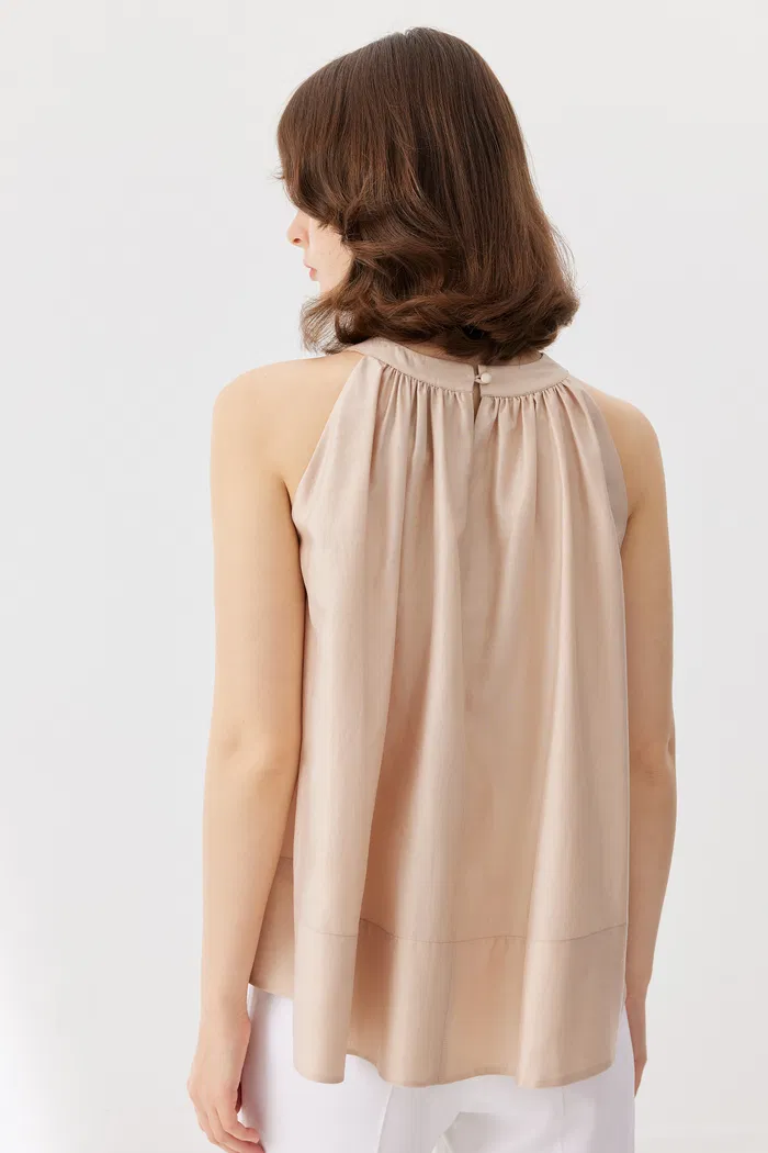Leah Off-Shoulder Nude Top in Tencel Blend - Image 5