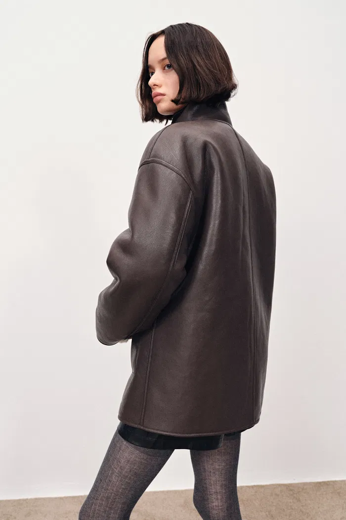 Lene Reversible Faux Fur and Leather Jacket in Merino Wool Teddy - Image 8