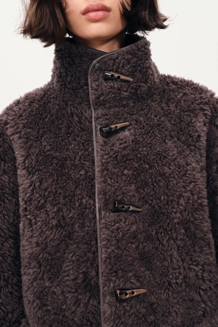 Lene Reversible Faux Fur and Leather Jacket in Merino Wool Teddy - Image 9