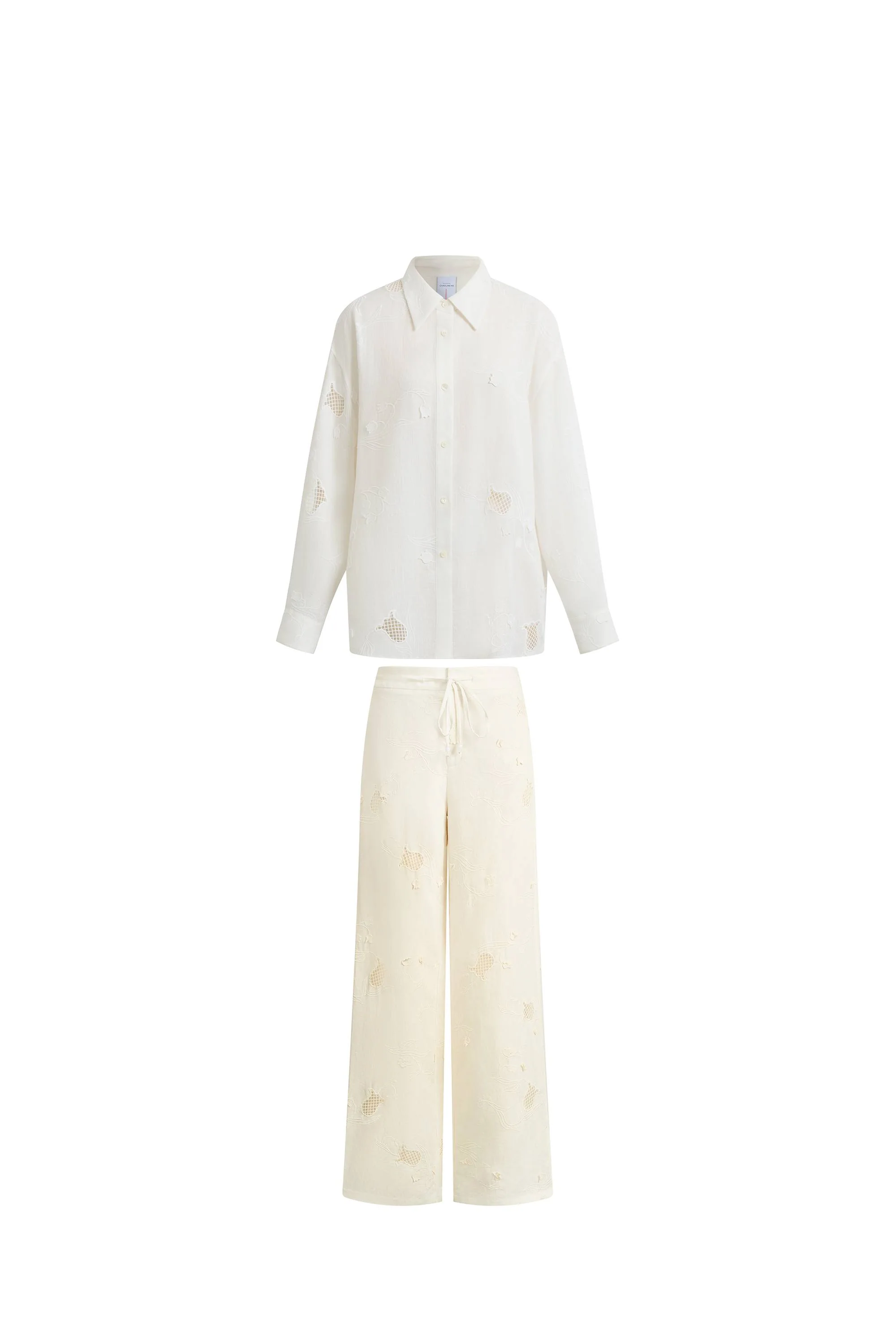 Leona Lily of the Valley Mesh Embroidery Shirt and Pants Matching Set in Linen - Image 8