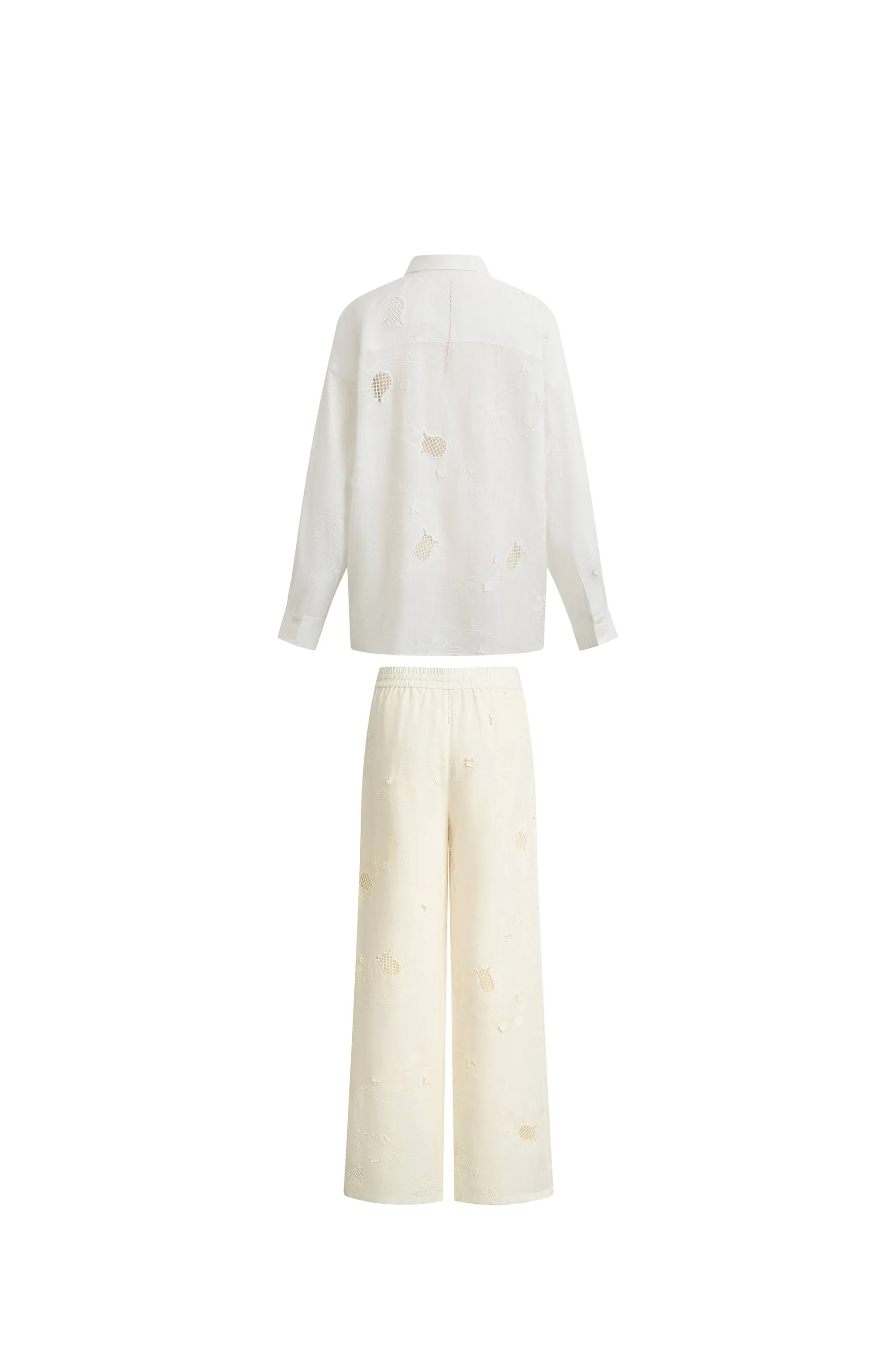 Leona Lily of the Valley Mesh Embroidery Shirt and Pants Matching Set in Linen - Image 9