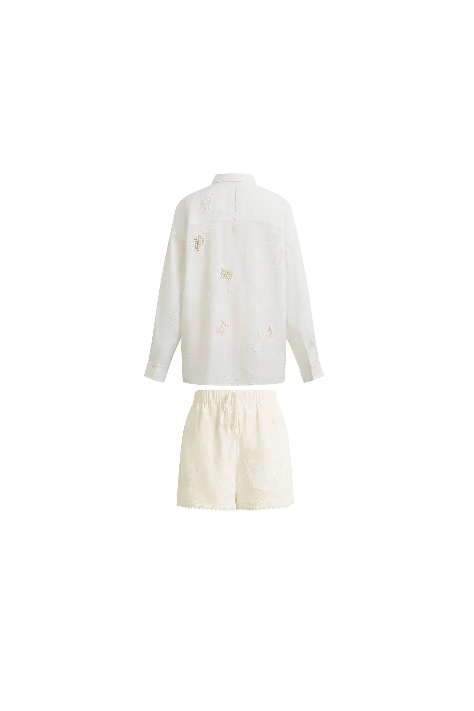 Leona Lily of the Valley Mesh Embroidery Shirt and Shorts Matching Set in Linen - Image 9