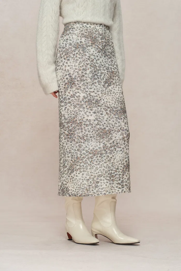 Leopard Midi Skirt in Stretch Sequin Mesh - Image 6