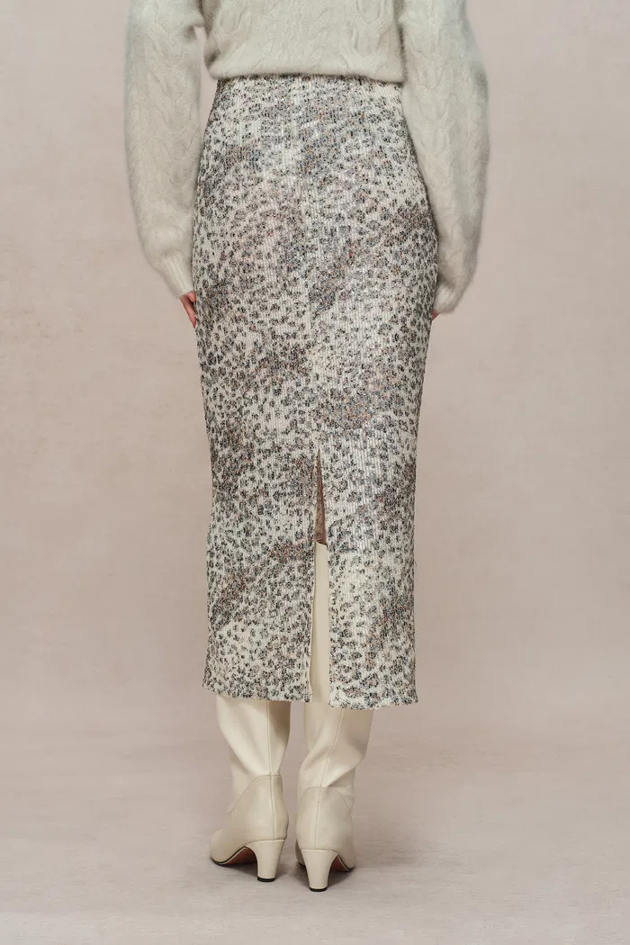 Leopard Midi Skirt in Stretch Sequin Mesh - Image 7