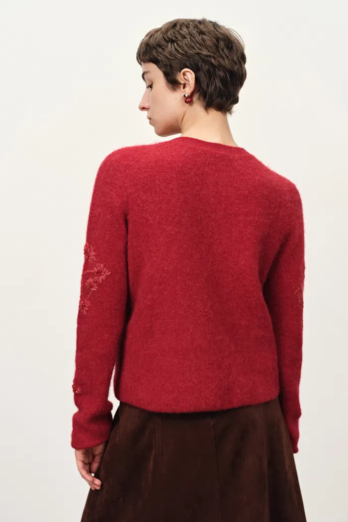 Letitia Hand Crocheted  Beaded Floral Cardigan in Wool Alpaca Blend Knit - Image 5