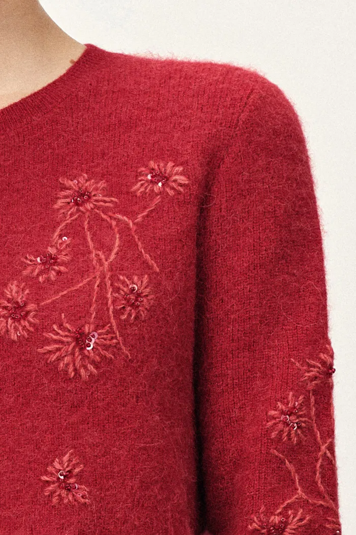 Letitia Hand Crocheted  Beaded Floral Cardigan in Wool Alpaca Blend Knit - Image 6
