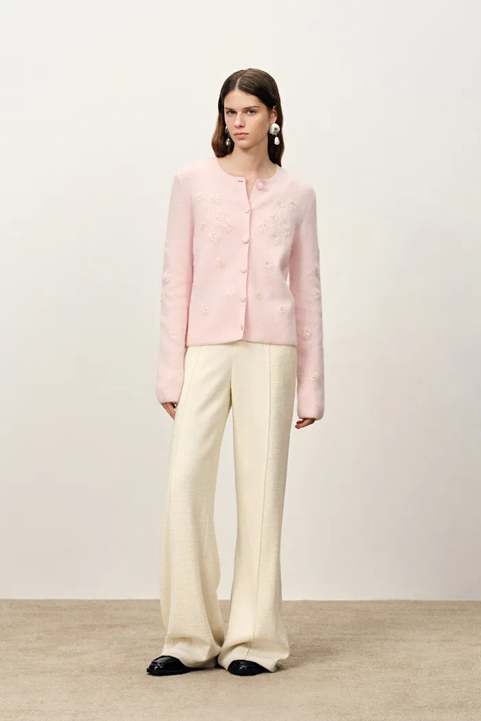 Letitia Hand Embroidered Floral Cardigan in Wool Alpaca Knit