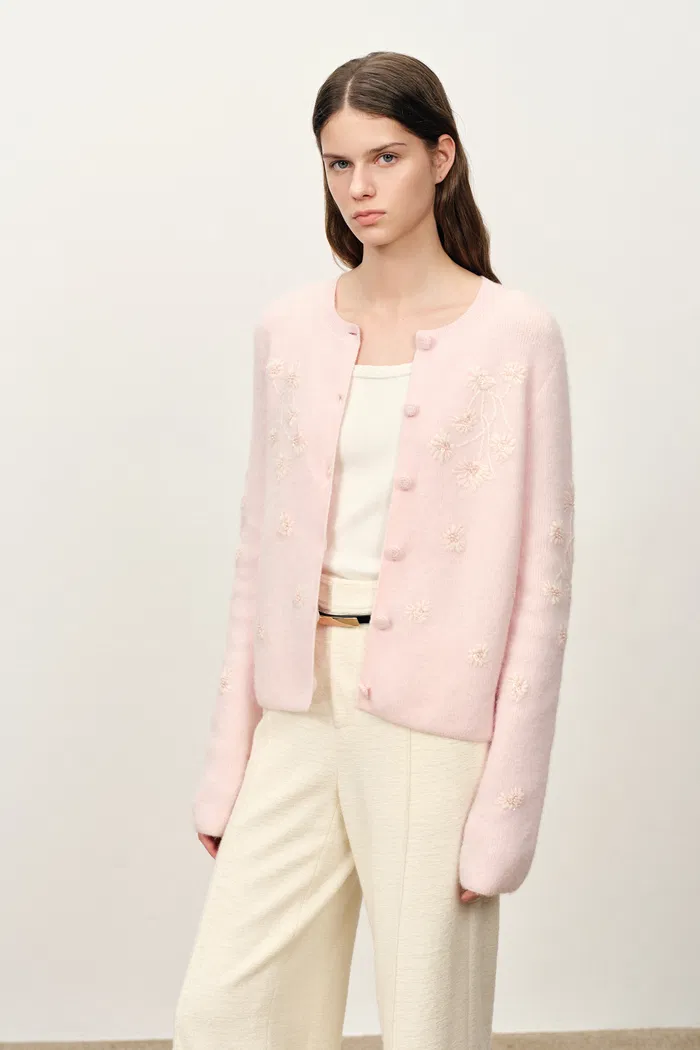 Letitia Hand Embroidered Floral Cardigan in Wool Alpaca Knit - Image 3