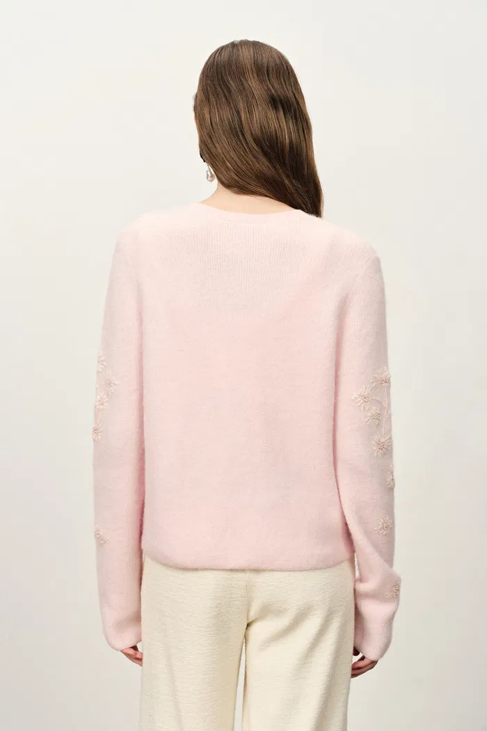 Letitia Hand Embroidered Floral Cardigan in Wool Alpaca Knit - Image 4