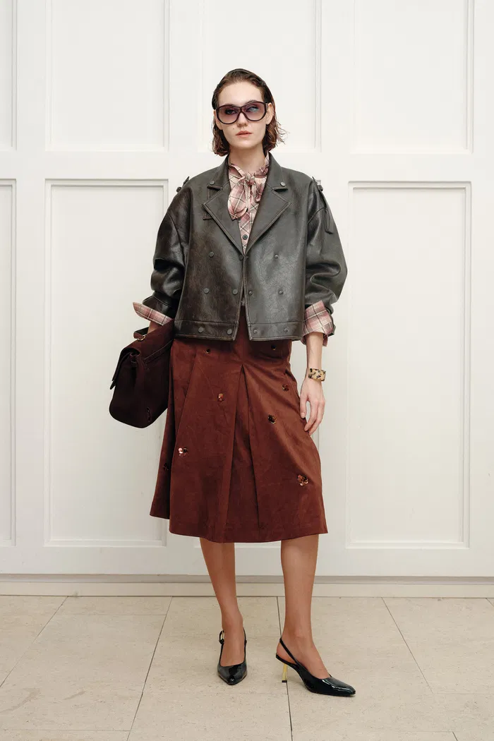 Levante Brushed Faux Leather Crop Biker Jacket in Faux leather