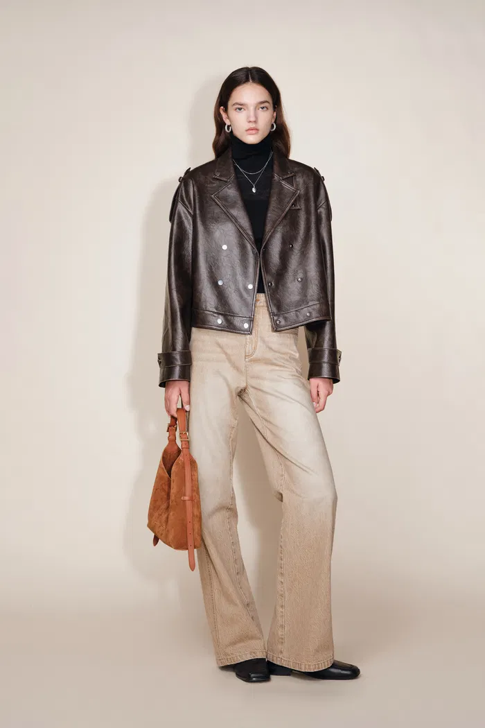 Levante Brushed Faux Leather Crop Biker Jacket in Faux leather - Image 3