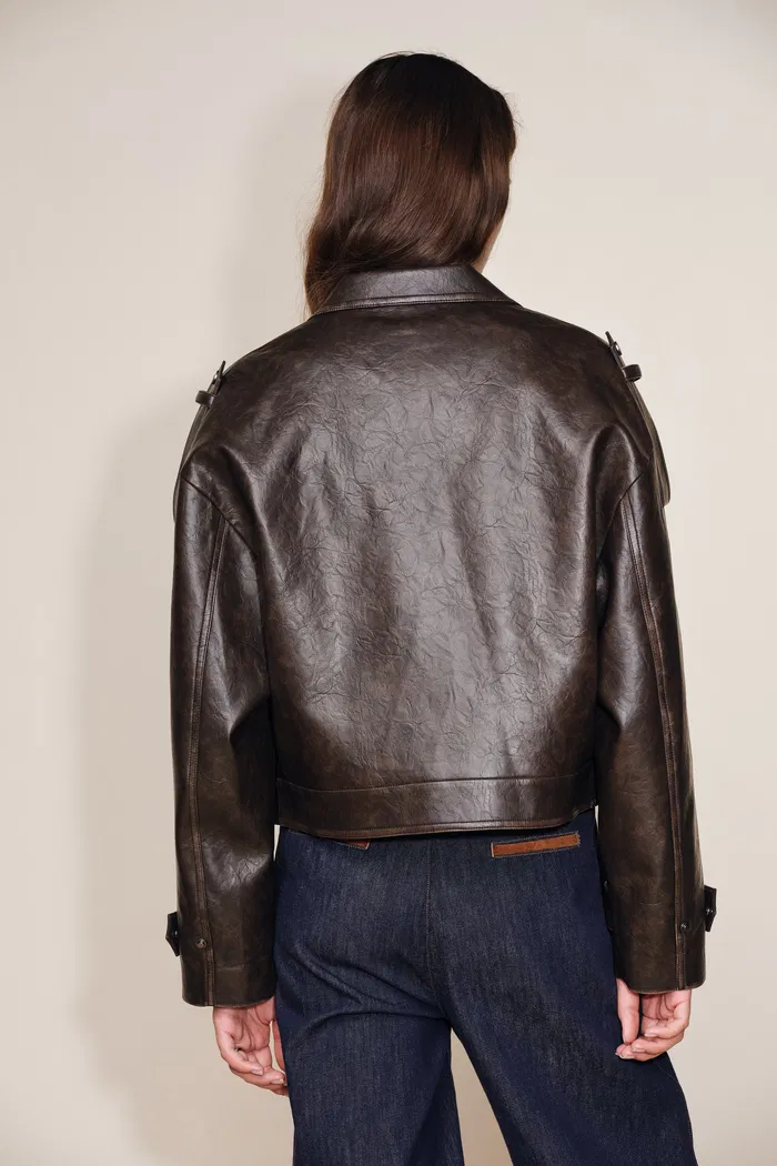 Levante Brushed Faux Leather Crop Biker Jacket in Faux leather - Image 5