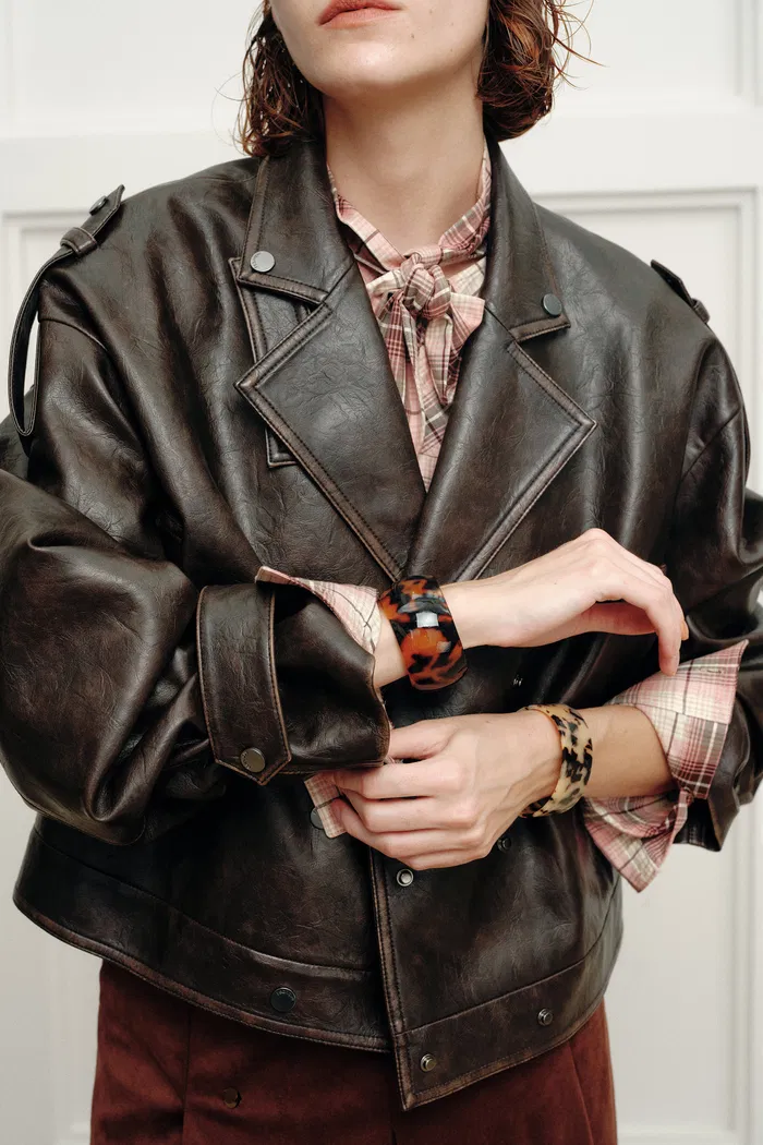 Levante Brushed Faux Leather Crop Biker Jacket in Faux leather - Image 6