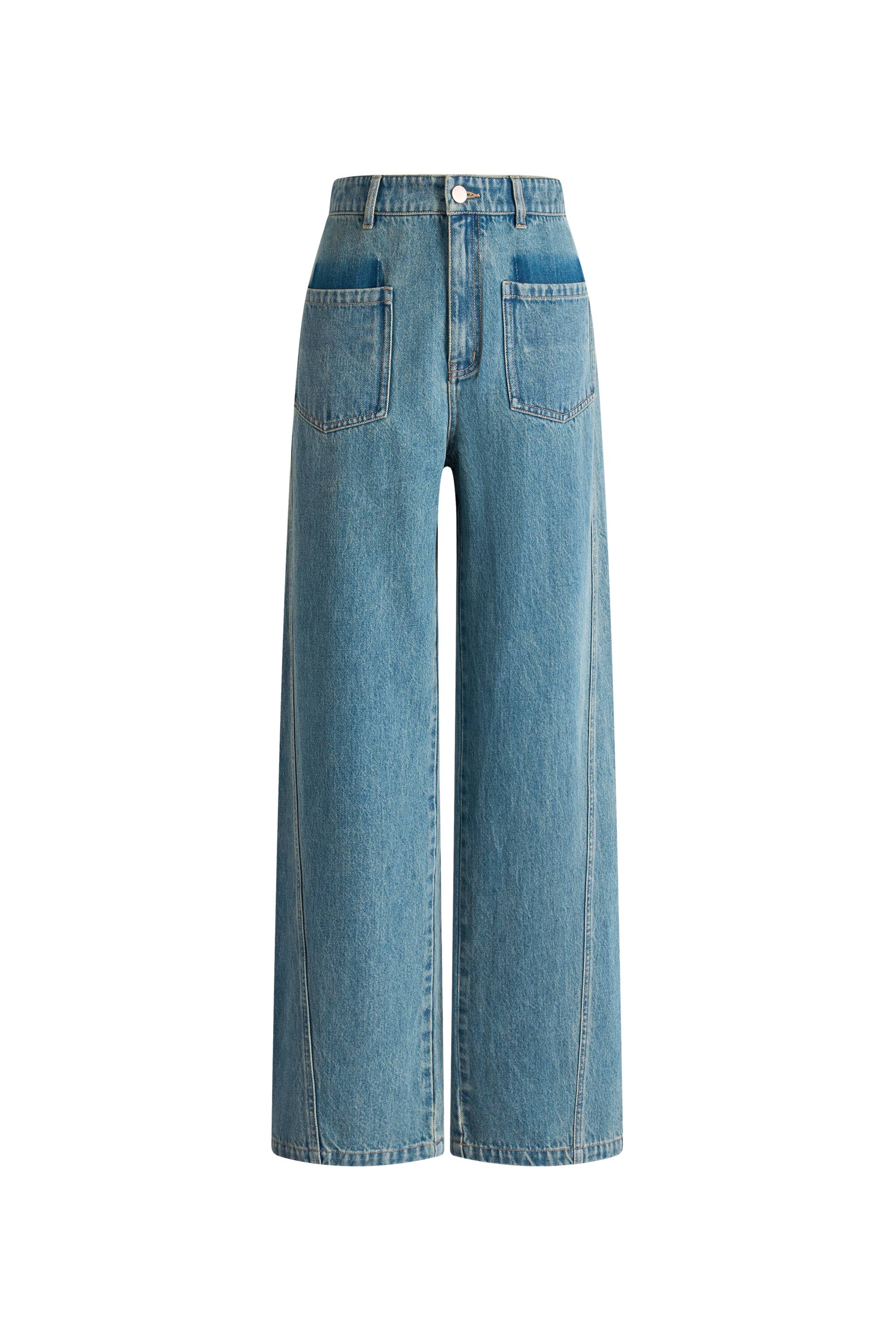 Lia Two Tone Washed Patch Pocket Jeans in Cotton Denim - Image 8