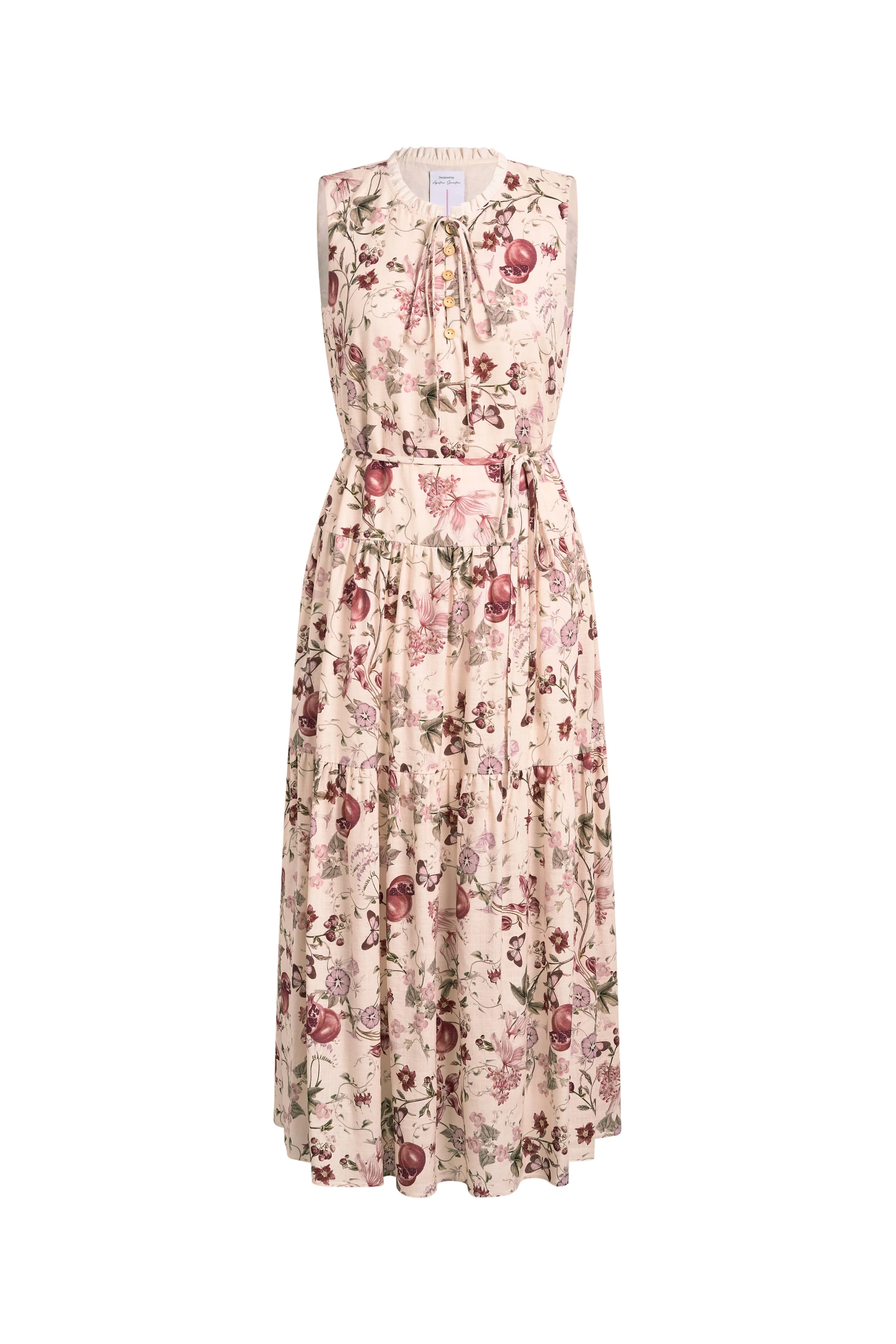 Liana Printed Pomegranate Floral Tiered Dress in Linen Blend - Image 7