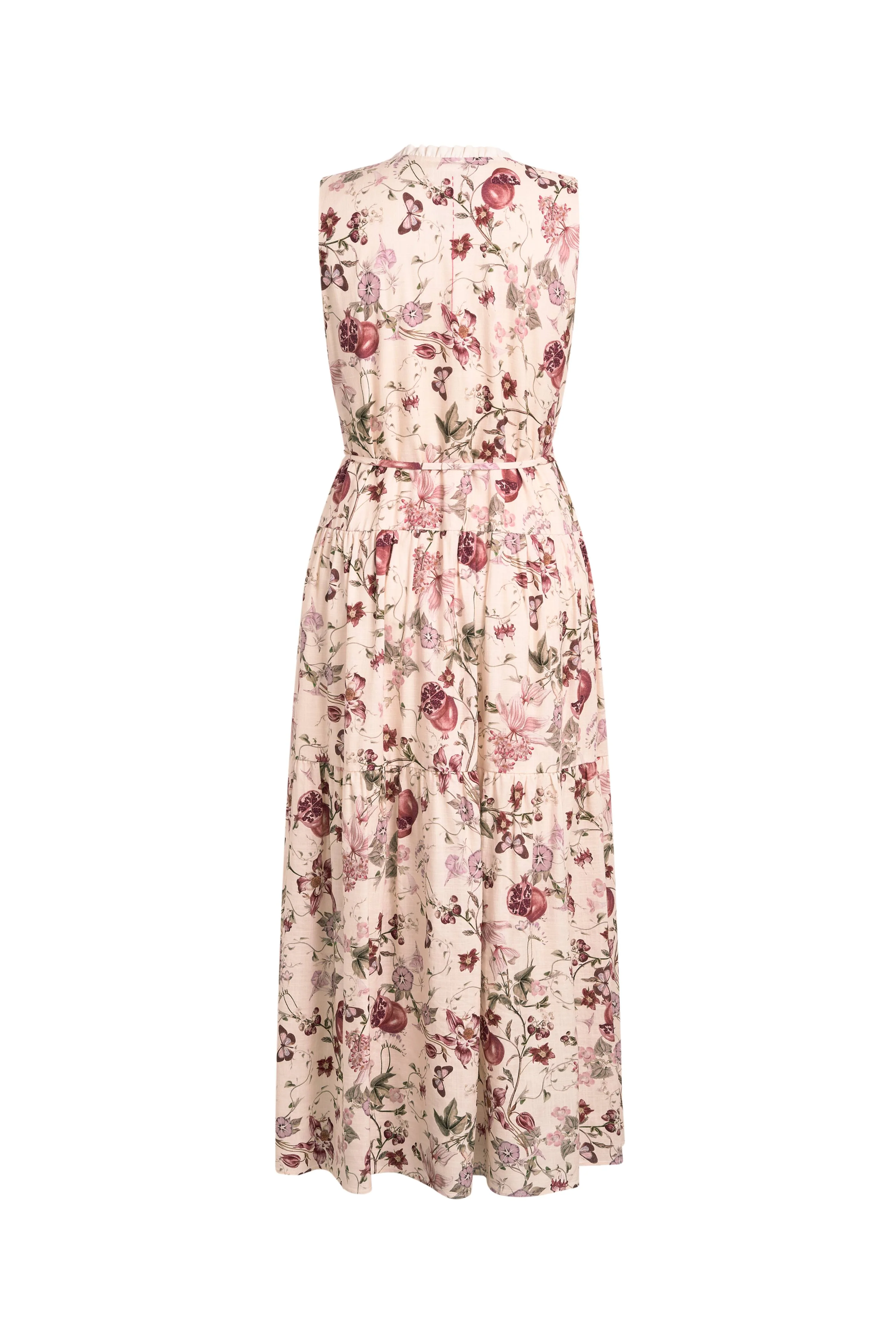 Liana Printed Pomegranate Floral Tiered Dress in Linen Blend - Image 8