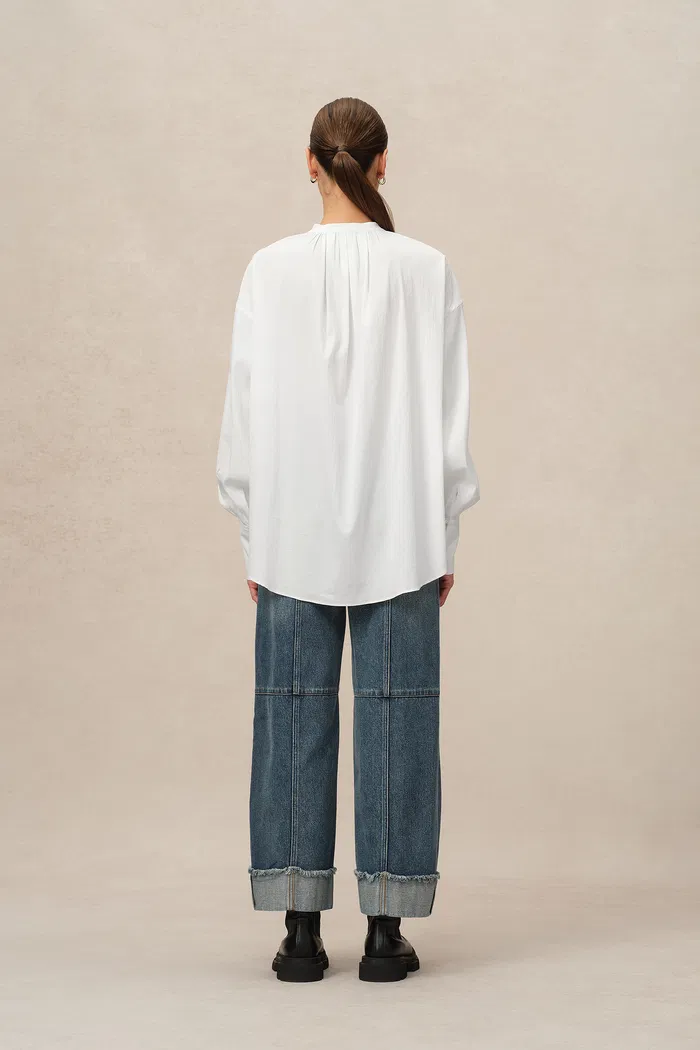 Lila Stand Collar Blouse in Tencel-Cotton - Image 4