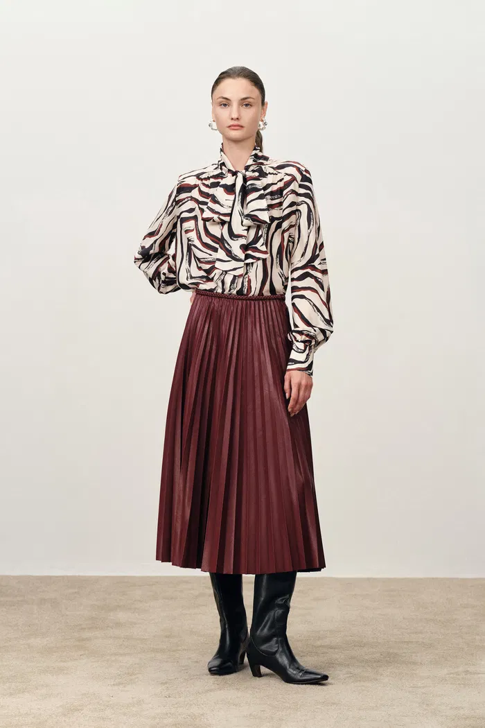 Lila Sun Pleated Leather Skirt in Faux Leather - Image 2