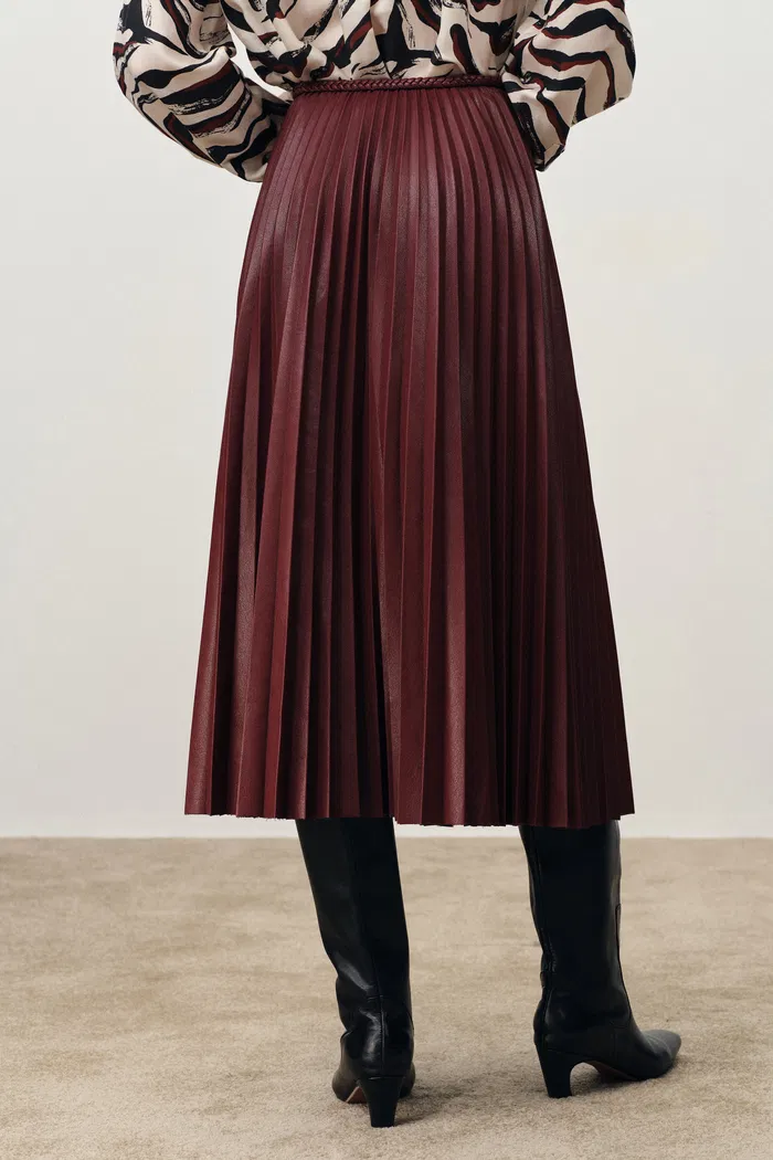 Lila Sun Pleated Leather Skirt in Faux Leather - Image 3