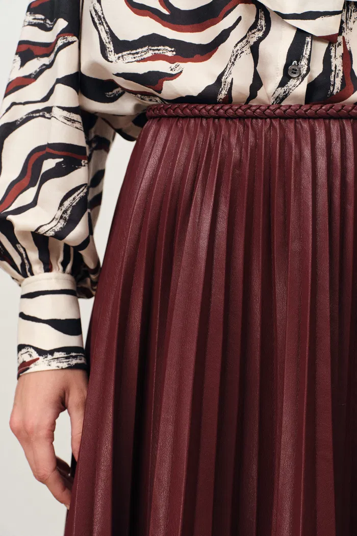 Lila Sun Pleated Leather Skirt in Faux Leather - Image 4