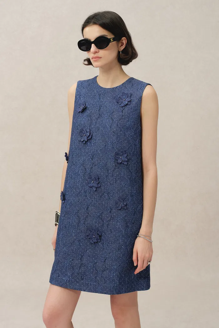 Lila Textured Sleeveless Short Dress in Imported Korean Metallic Lace - Image 2