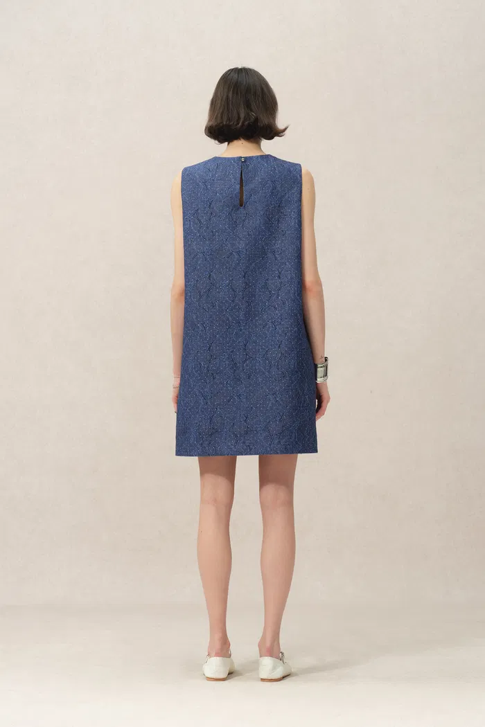 Lila Textured Sleeveless Short Dress in Imported Korean Metallic Lace - Image 5