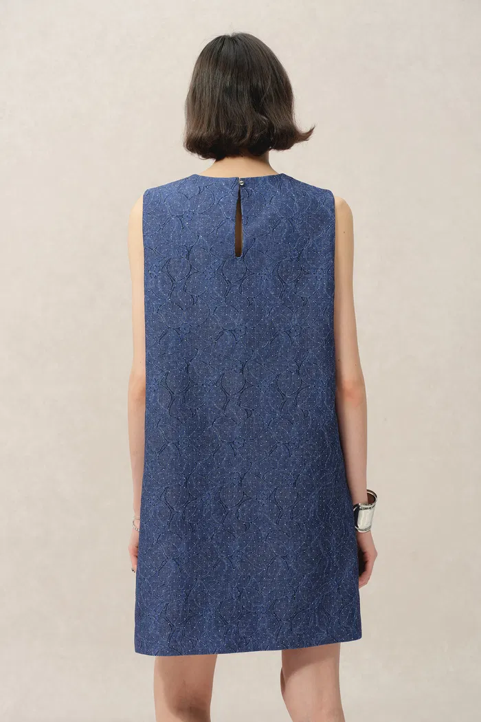 Lila Textured Sleeveless Short Dress in Imported Korean Metallic Lace - Image 7