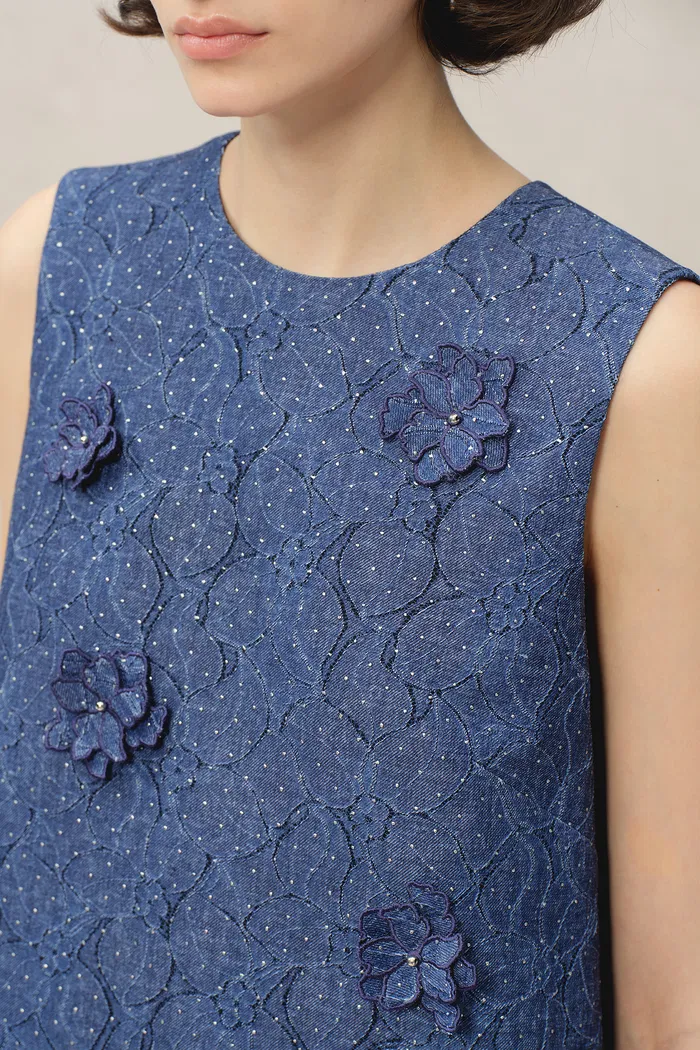 Lila Textured Sleeveless Short Dress in Imported Korean Metallic Lace - Image 8