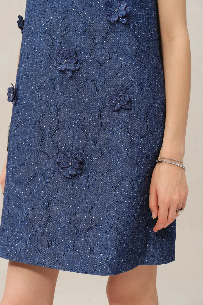 Lila Textured Sleeveless Short Dress in Imported Korean Metallic Lace - Image 9