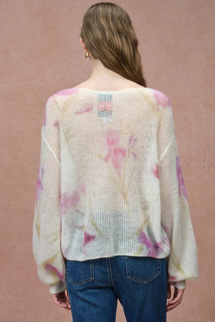 Lilia Hand Painted Iris and Lily Print Knit Sweater in Merino-Mohair Blend - Image 6