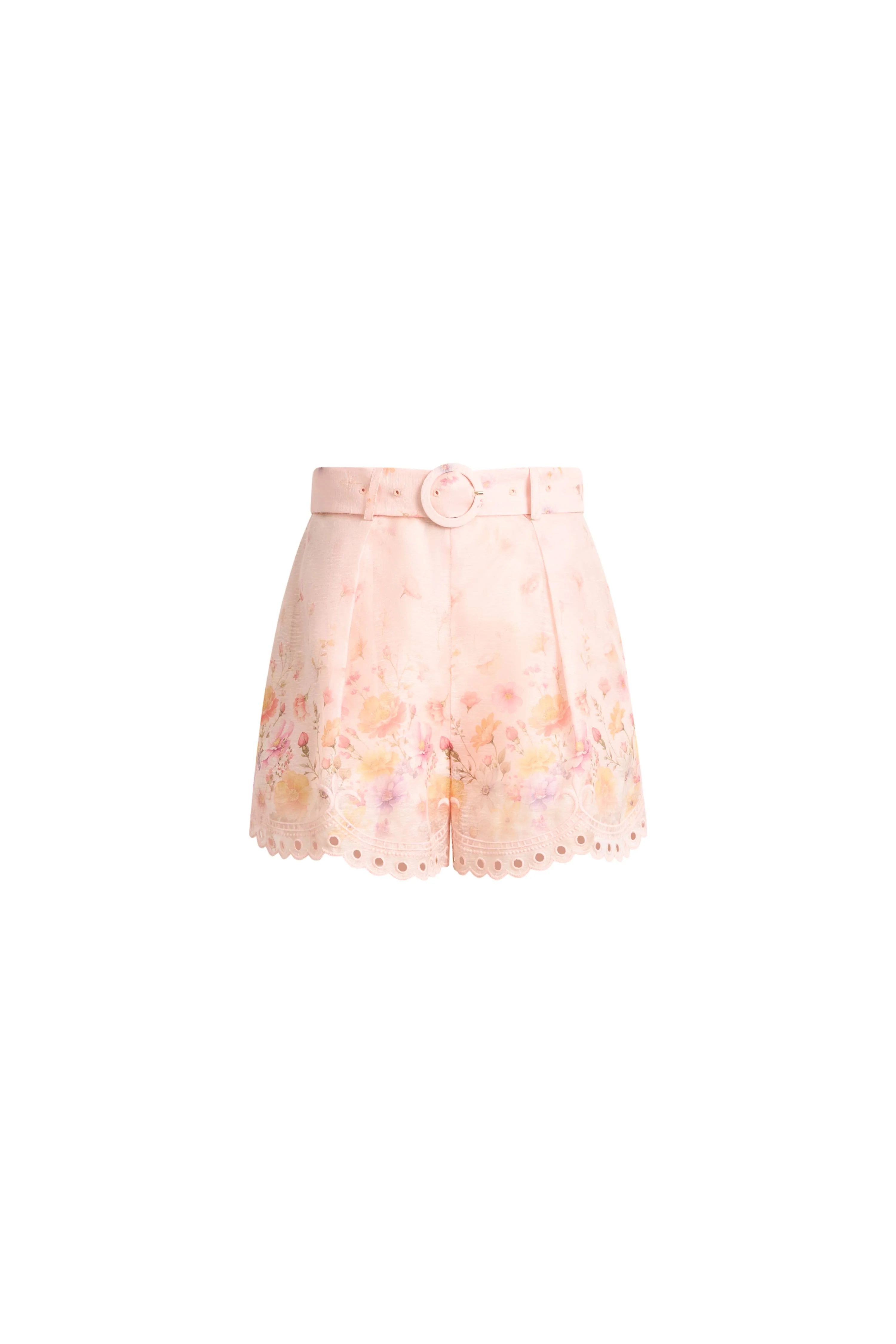Lillian Handpainted Floral Embroidery Belted Shorts in Silk Linen Organza - Image 6