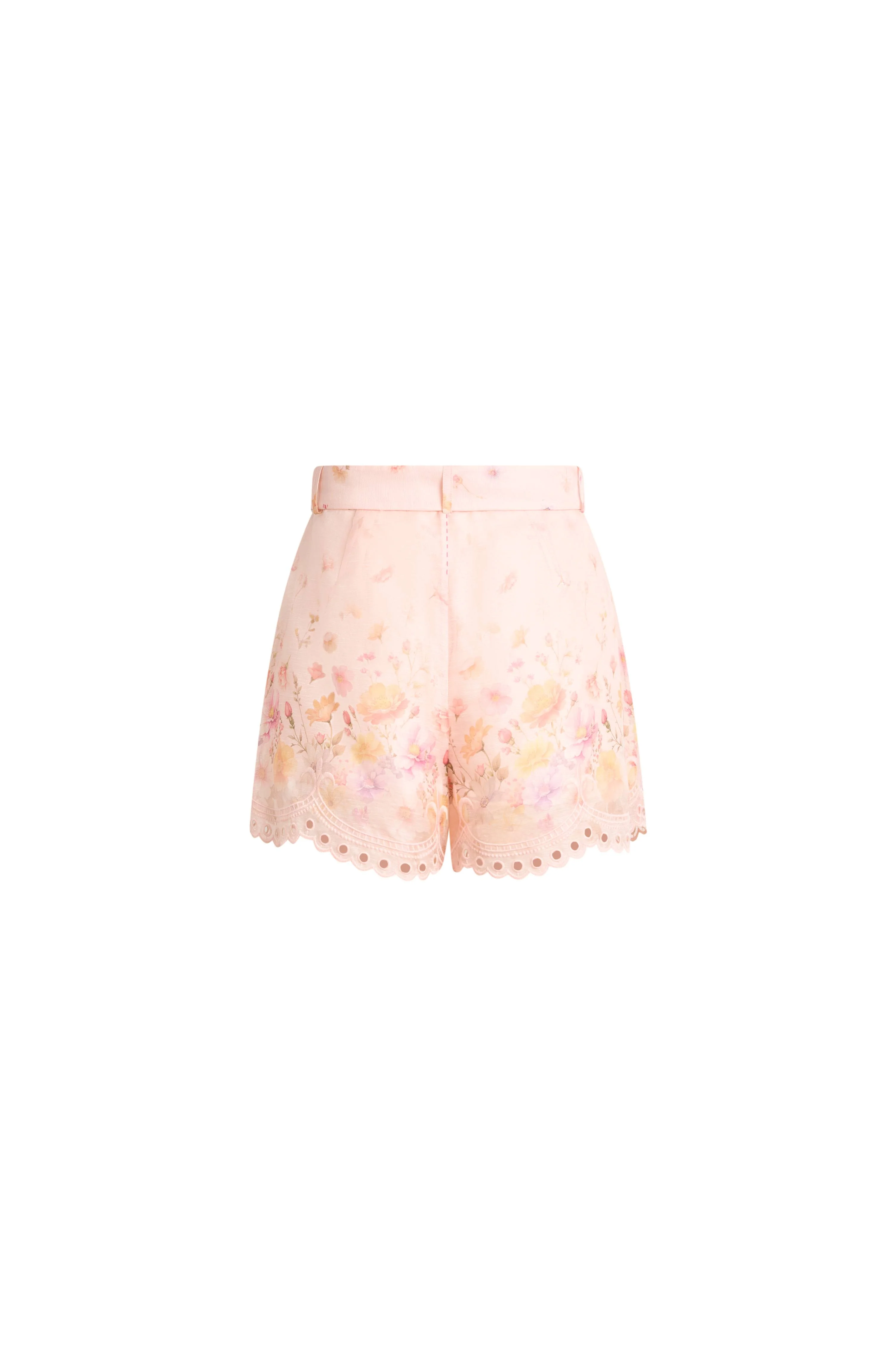 Lillian Handpainted Floral Embroidery Belted Shorts in Silk Linen Organza - Image 7