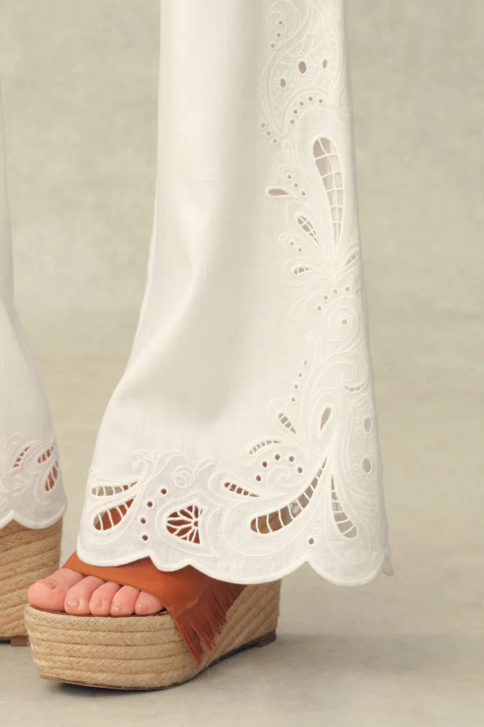 Lilou French Cutwork Embroidery Ruffle-Sleeve Top and Pants Matching Set in Cotton & Linen - Image 10