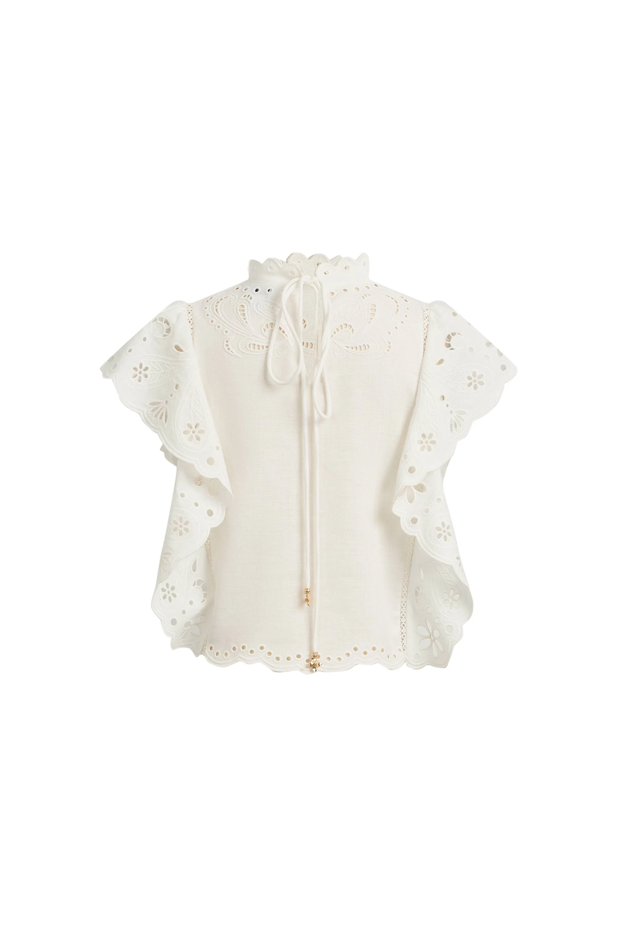 Lilou French Cutwork Embroidery Ruffle-Sleeve Top in Cotton & Linen - Image 12