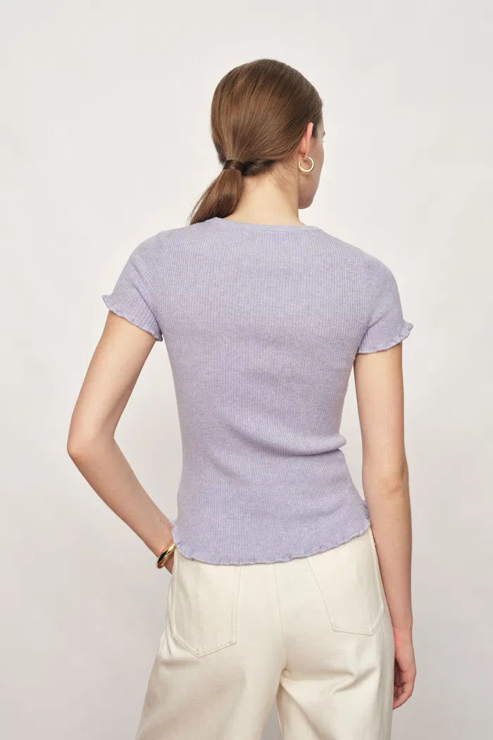 Linnea Ruffle-Edge Short-Sleeve Top in Cotton Wool Knit - Image 5