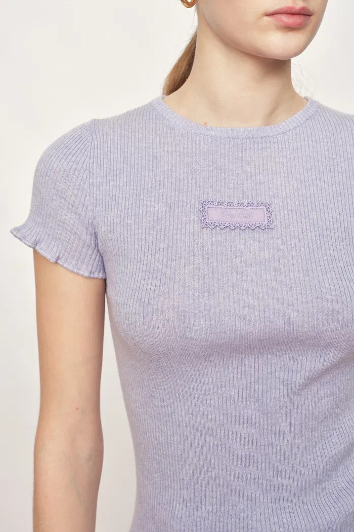 Linnea Ruffle-Edge Short-Sleeve Top in Cotton Wool Knit - Image 6